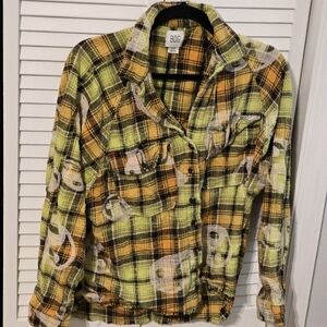 BDG YIN YANG Urban Outfitters Neon Yellow Plaid Flannel Shirt – Size S